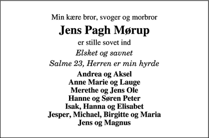 Dødsannoncen for Jens Pagh Mørup - Sinding