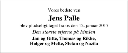 Dødsannoncen for Jens Palle - Haderslev