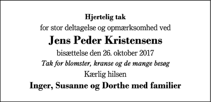 Dødsannoncen for Jens Peder Kristensens - Herning