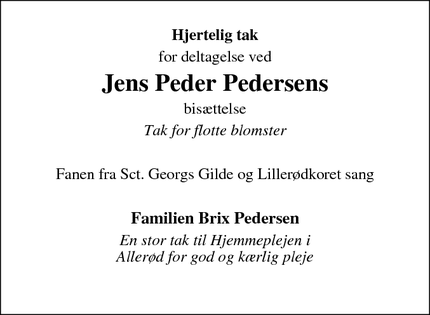 Taksigelsen for Jens Peder Pedersen - Allerød