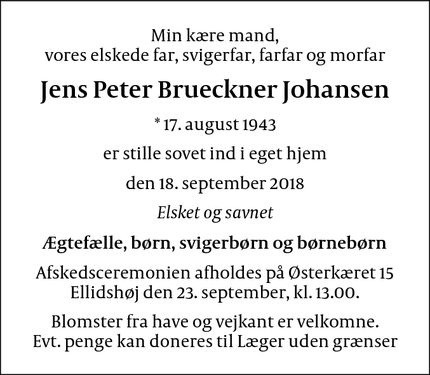 Dødsannoncen for Jens Peter Brueckner Johansen - Aalborg