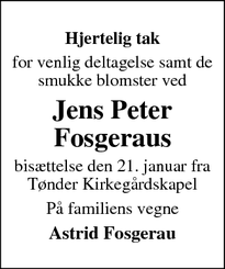 Taksigelsen for Jens Peter
Fosgerau - Tønder