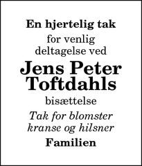 Taksigelsen for Jens Peter
Toftdahl - Sønderhå