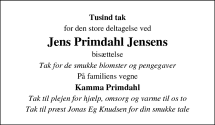 Taksigelsen for Jens Primdahl Jensen - balling spøttrup