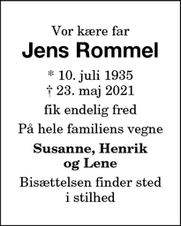 Dødsannoncen for Jens Rommel - Nakskov