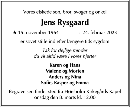 Dødsannoncen for Jens Rysgaard - Copenhagen
