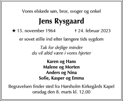 Dødsannoncen for Jens Rysgaard - Copenhagen