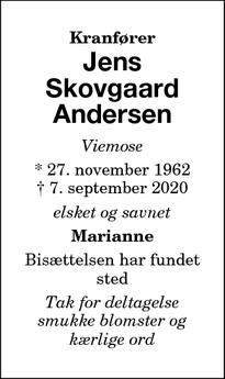 Dødsannoncen for Jens Skovgaard Andersen - -