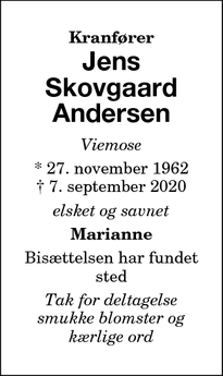 Dødsannoncen for Jens Skovgaard Andersen - - 