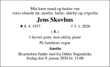 Dødsannoncen for Jens Skovhus - Odder