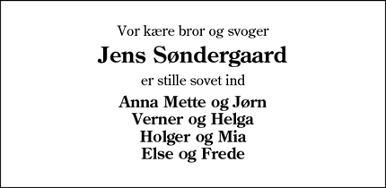 Dødsannoncen for Jens Søndergaard - Vejrup