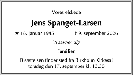 Dødsannoncen for Jens Spanget-Larsen - Herlev