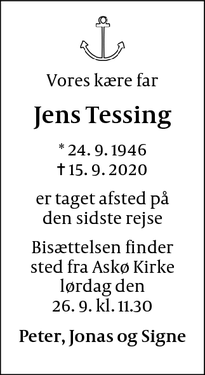 Dødsannoncen for Jens Tessing - Hinnerup