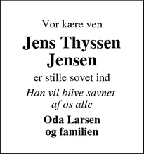Dødsannoncen for Jens Thyssen Jensen - Varde