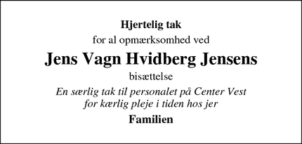 Taksigelsen for Jens Vagn Hvidberg Jensen - Husby