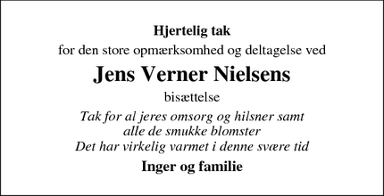 Taksigelsen for Jens Verner Nielsens - Varde