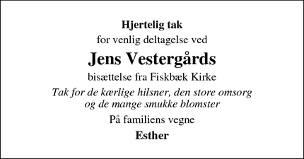 Taksigelsen for Jens Vestergårds - Løgstrup