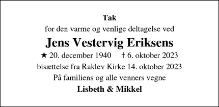 Taksigelsen for Jens Vestervig Eriksen - København V - Denmark