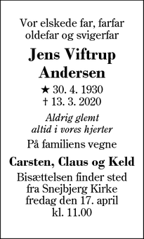 Dødsannoncen for Jens Viftrup Andersen - Ølstykke
