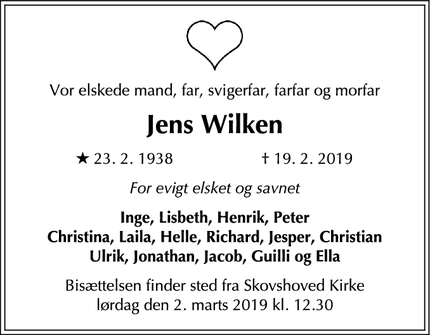 Dødsannoncen for Jens Wilken - Gentofte
