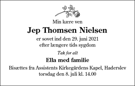 Dødsannoncen for Jep Thomsen Nielsen - Vojens