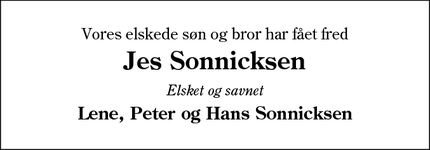 Dødsannoncen for Jes Sonnicksen - Fanø