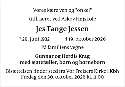 Dødsannoncen for Jes Tange Jessen - Hejls