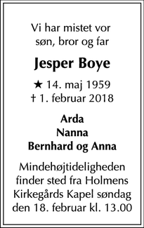 Dødsannoncen for Jesper Boye - Svaneke