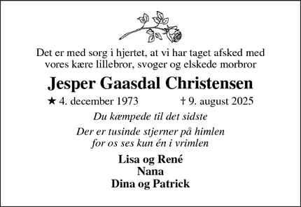 Dødsannoncen for Jesper Gaasdal Christensen - Videbæk