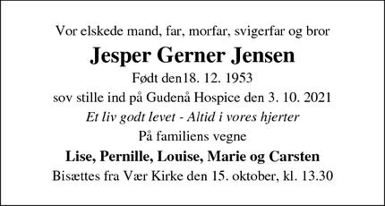 Dødsannoncen for Jesper Gerner Jensen - Horsens