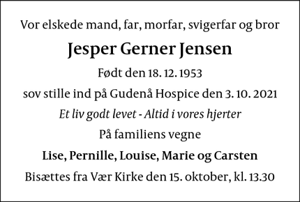 Dødsannoncen for Jesper Gerner Jensen - Horsens