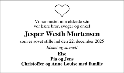 Dødsannoncen for Jesper Westh Mortensen - Rønne