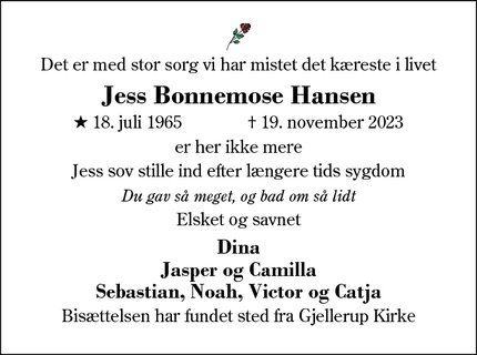 Dødsannoncen for Jess Bonnemose Hansen - Herning