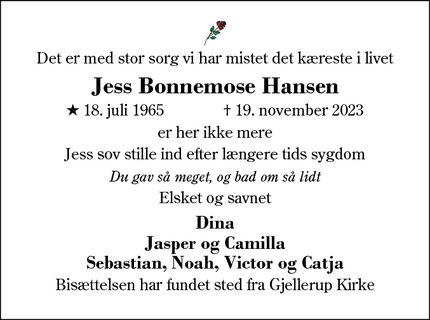 Dødsannoncen for Jess Bonnemose Hansen - Herning