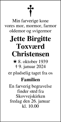 Dødsannoncen for Jette Birgitte Toxværd Christensen - Ballerup