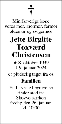 Dødsannoncen for Jette Birgitte Toxværd Christensen - Ballerup
