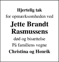 Taksigelsen for Jette Brandt
Rasmussen - Ringe