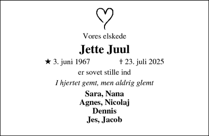 Dødsannoncen for Jette Juul - Viborg