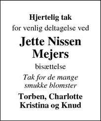 Taksigelsen for Jette Nissen
Mejers - Frederikssund