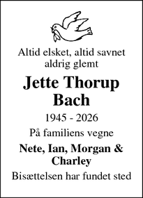 Dødsannoncen for Jette Thorup Bach - Risskov