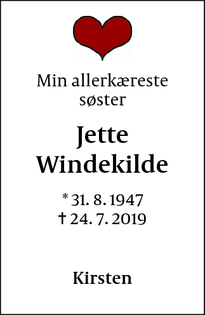 Dødsannoncen for Jette
Windekilde - Frederiksberg C