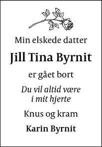 Dødsannoncen for Jill Tina Byrnit - Gl. Holte