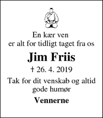 Dødsannoncen for Jim Friis - Skive