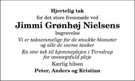 Taksigelsen for Jimmi Grønhøj Nielsens - Solbjerg, 9574 