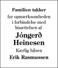 Taksigelsen for Jóngerð
Heinesen - Esbjerg