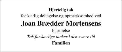 Taksigelsen for Joan Brædder Mortensens - Viby Sjælland