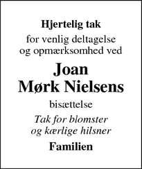 Taksigelsen for Joan
Mørk Nielsen - Skanderborg