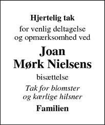 Taksigelsen for Joan
Mørk Nielsen - Skanderborg