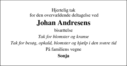 Taksigelsen for Johan Andresens - Grindsted