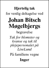 Taksigelsen for Johan Bitsch Møgelbjergs - Skive